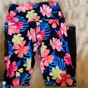 PINK flowered workout leggings